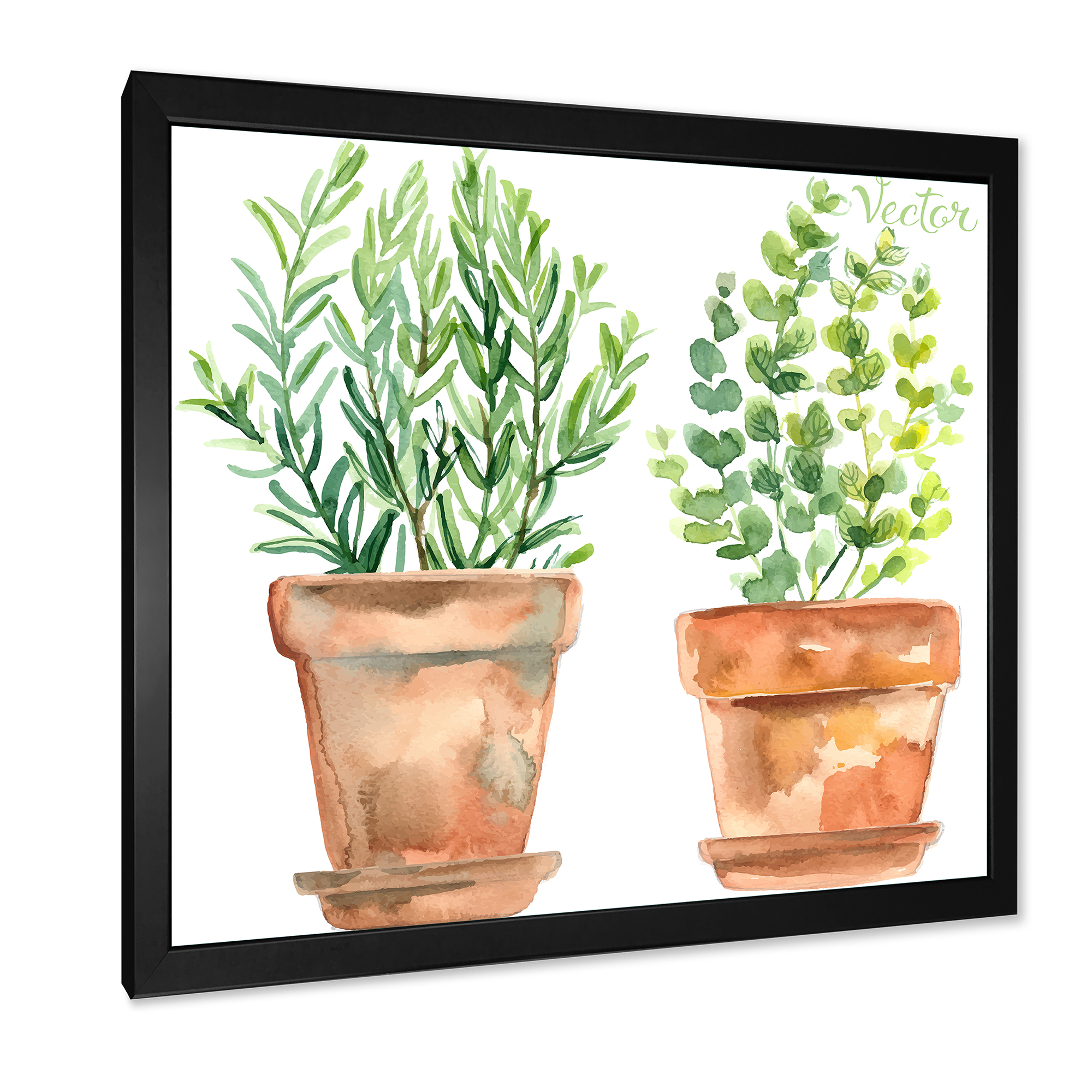 Designart 'Two Green House Plants In Orange Cly Pots' Traditional Framed Art Print