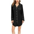 thumbnail image 5 of Sakmal Cotton Moomoo Dresses for Women Comfy Black Short Button Down Nightwear Long Sleeve Solid Nightshirts for Women, 5 of 5