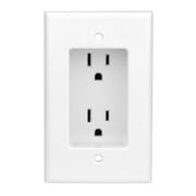 Construct Pro Single Gang Recessed Dual Power Outlet, 15 Amps, UL Listed (White)