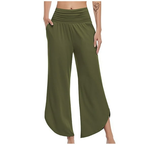 Idoravan Women's Plus Size Pants Clearance Womens Solid Color Comfortable Leisure Nine-Point Pants Sweatpants Yoga Pants