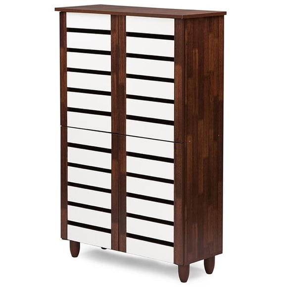 Baxton Studio Gisela 4 Door Shoe Cabinet in Dark Oak and White