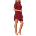 thumbnail image 4 of INSPIRE CHIC Camisón de Botones para Mujeres, Vestido de Pijamas, Mangas Cortas, Ropa de Verano, Camisones de Noche, Color Rojo Vino, 4 of 6