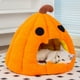 thumbnail image 5 of Cama de algodón para gatos con forma de calabaza de Halloween, semicerrada y cálida, con cojín extraíble y lavable y base antideslizante, ideal para decoración navideña de mascotas pequeñas., 5 of 6