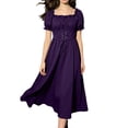 thumbnail image 2 of Women's Renaissance Dress Medieval Gothic Lace-Up Dresses Puff Sleeve Fairy Retro Gown Peasant Dresses, 2 of 9