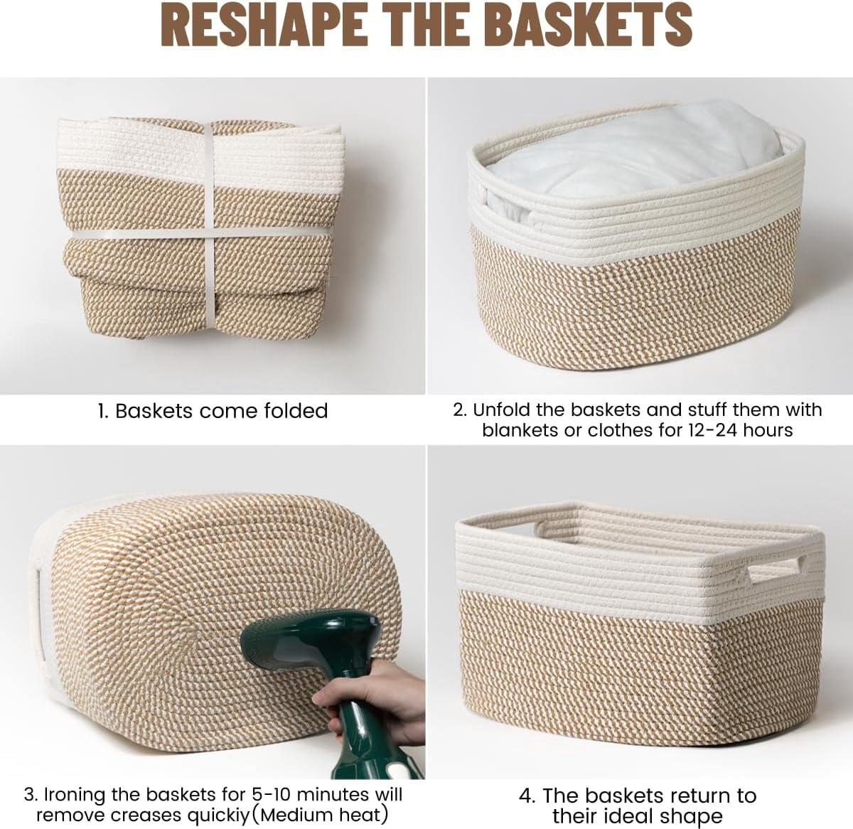 Storage racks and baskets for toys, books, clothes, wardrobes, nurseries, and bathrooms – cotton rope storage racks and baskets.