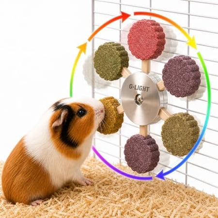Guinea Pig Chew Toys, Rotating Spinner + 8 Pcs Timothy, 5 Veggies