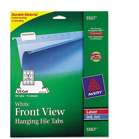 Avery Printable Hanging File Tabs for Laser and Inkjet Printers, 1/5 Tab, 2 1/16 in, White, 90 ...