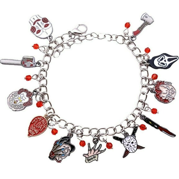 Mainstreet Classics Horror Movie Charm Bracelet Metal, 8" Long, Includes 11 Charms