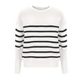 thumbnail image 3 of tzhuwd Ladies Round Neck Striped Sweaters Loose Autumn Winter Knitted Sweater Plus Size Casual Pullover Color Block Long Top, 3 of 5