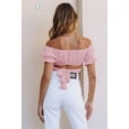 thumbnail image 4 of Womens Ruffle Crop Top Soft Breathable Ladies Sexy One Line Neck Off Shoulder Back Tie Ruffle Short Sleeve Crop Top, 4 of 6