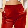 thumbnail image 3 of Pantalones con puños cónicos para mujer, pantalones informales con puños ceñidos y cintura elástica de color puro, color rojo XL, 3 of 6