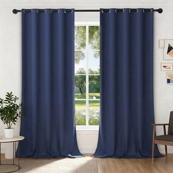 XUEYU 100% Blackout Curtains for Bedroom, Light Blocking Thermal Insulated Curtains with Noise Reduction, 52x96 Inch Room Darkening Window Drapes, Set of 2 Panels, Navy