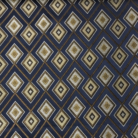 Decora Furnishings Luxurious Premium Jacquard Geometric Design Furnishing Fabric for Upholstery, Window Treatments, Craft - Width 54 inches - Fabric by The Yard (Navy Blue)