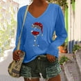 thumbnail image 2 of Fiaer Christmas White Long Sleeve Shirts for Women V Neck Shine Glass T Shirts Plus Size Loose Fit Tops Blue S, 2 of 4