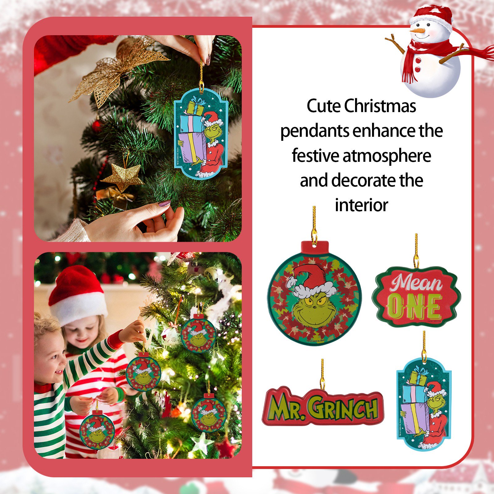 10 Pièces Décorations Noël Grinch Suspendues – Ornements Acrylique Arbre De Noël Fun & Festif