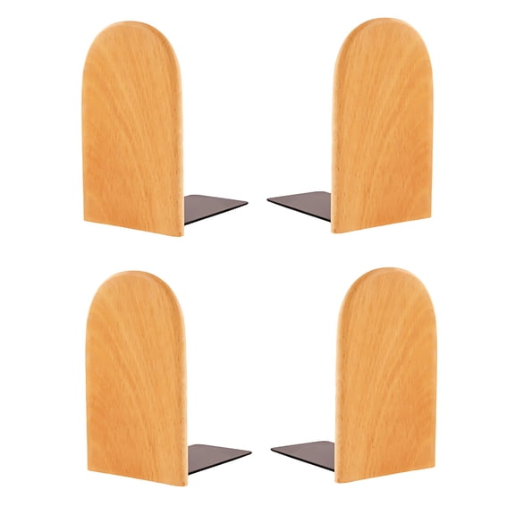 4 Pcs Wooden Book Ends for Shelves Decorative, Beech Wood Bookends with Round Edges, Lightweight, Japanese Style Book End for Home, Office