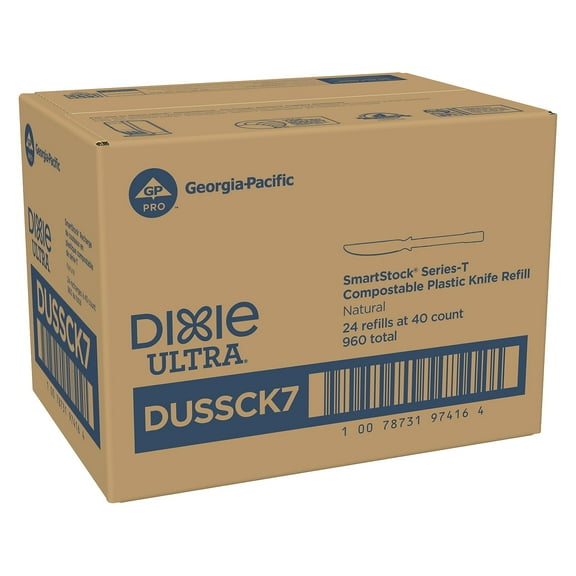 Dixie Ultra SmartStock Series-T Compostable Plastic Knife Refill Beige 40/Pack 24 Packs/Carton
