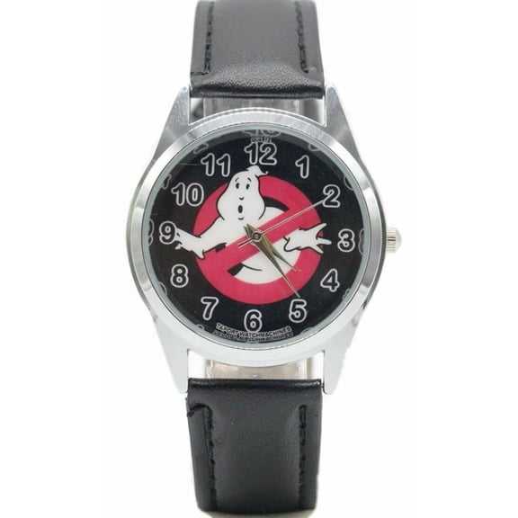 Ghostbusters No Ghosts Logo Black Leather Band Wrist Watch
