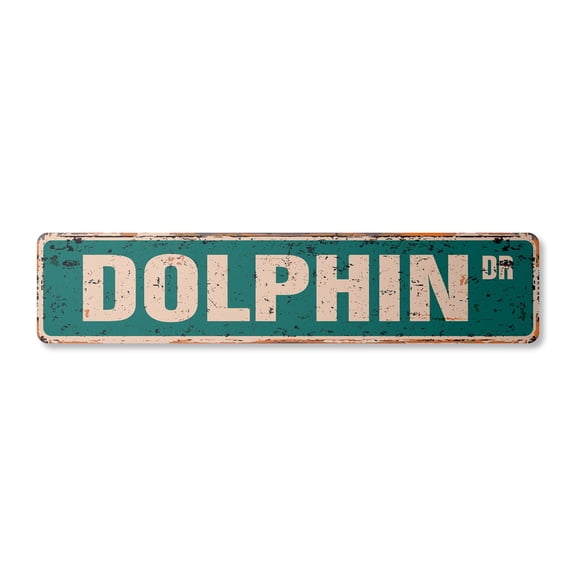 DOLPHIN Vintage Plastic Street Sign lover collector nautical marine mammal | Indoor/Outdoor | 24" Wide