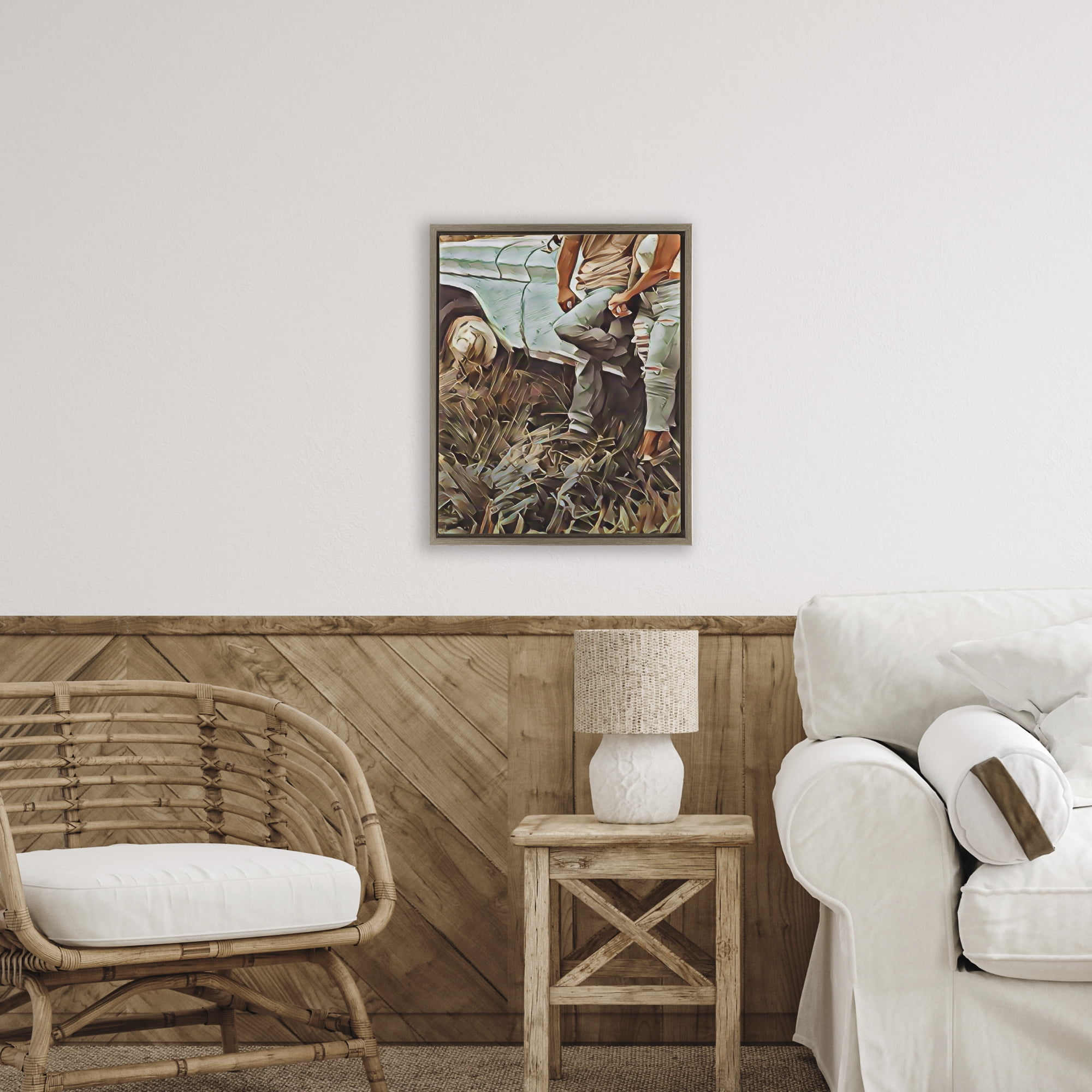 Leaning In Kisses Brown Framed Floater Canvas Wall Art, design by Jesse Keith