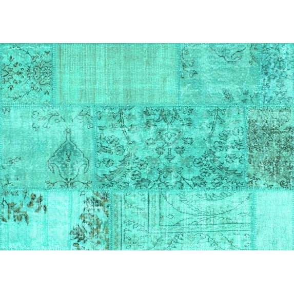 Ahgly Company Machine Washable Indoor Rectangle Patchwork Turquoise Blue Transitional Area Rugs, 2' x 5'