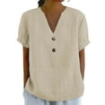 thumbnail image 2 of Tittly T Shirts for Women Tshirts Shirts Women's Fashionable Casual V Neck Short Sleeved Top T Shirt V Neck T Shirts Basic Tees Beige 3XL, 2 of 5