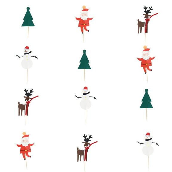 Entireivity 12 Pcs Christmas Cake Toppers Paper Cake Toppers Cake Decorative Toppers (Random Style)