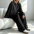 thumbnail image 4 of Iyufng Womens Two Piece Sets Loose Round Neck Long Sleeve Tops Elastic Waist Wide Leg Pants Loungewear Sets, 4 of 7