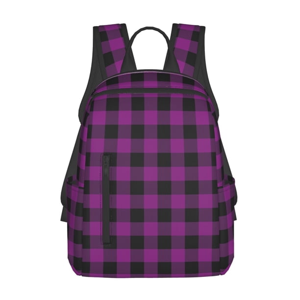 Disketp Purple Black Plaid Mochila Ligera e Impermeable, Mochila de Día Resistente para Viajes, Senderismo y Uso Diario para Hombre y Mujer