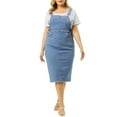 thumbnail image 2 of Agnes Orinda Women's Plus Size Adjustable Strap Back Slit Overall Bodycon Jean Denim Midi Dresses 2X Light Blue, 2 of 7