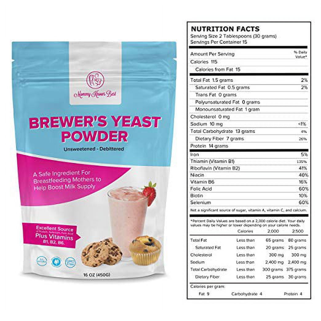 Mommy Knows Best Brewers Yeast Powder for Lactation for Breastfeeding Mothers - Mild Nutty Flavored Unsweetened and Debittered - Helps Boost Breast Milk Supply