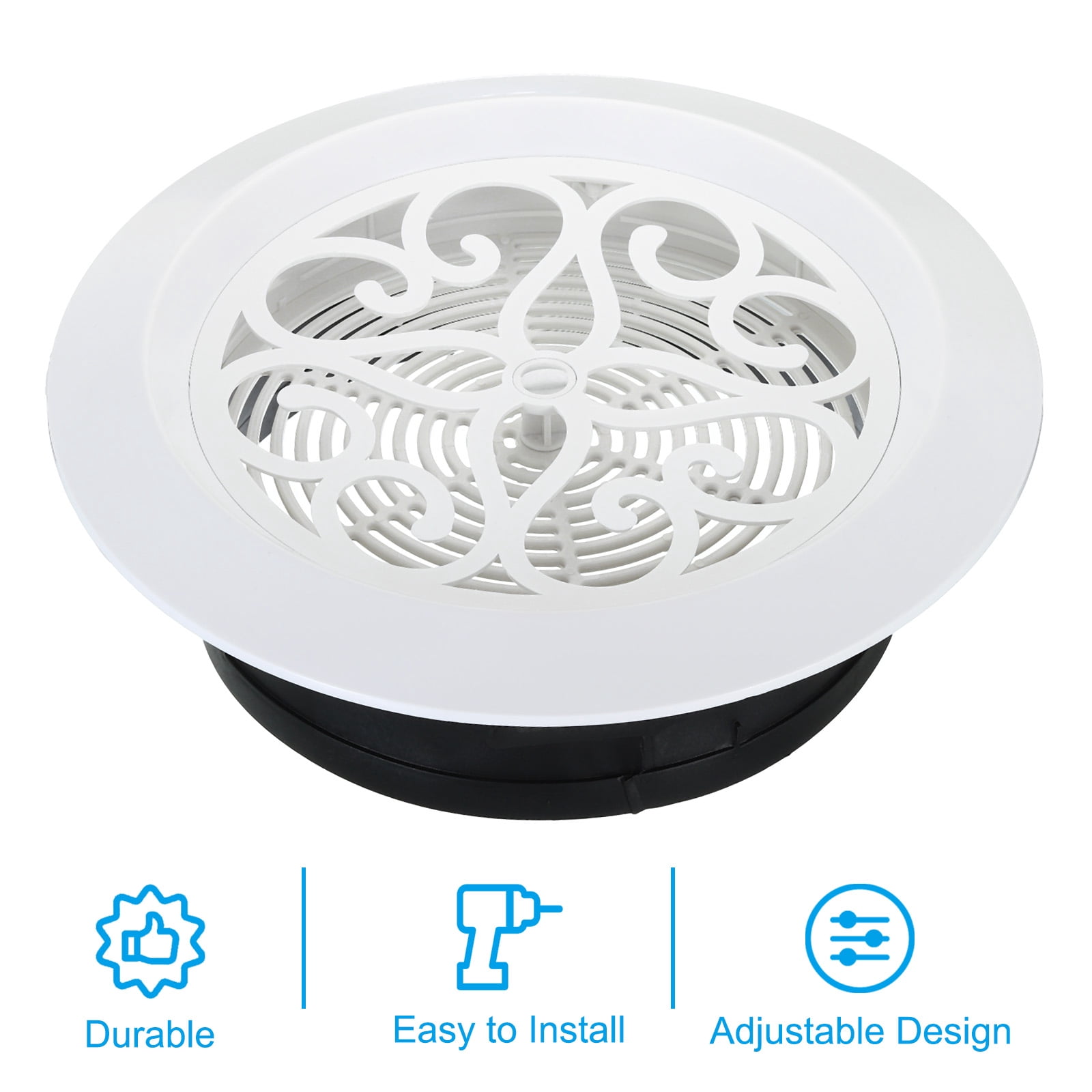 Uxcell 8 Inch Round Air Vent 2pcs Adjustable Ceiling Diffuser Grill Cover ABS Louver Soffit Vent with Screen White