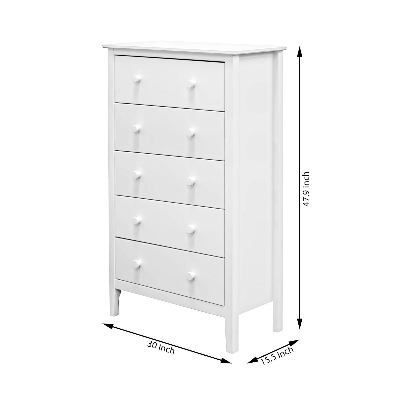 Adeptus Solid Wood Easy Pieces 5 Drawer Chest of Drawers White