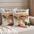 thumbnail image 2 of Floral Cow Outdoor Waterproof Pillow Covers, Botanical Garden Flowers Spring Animal Decorative Square Throw Pillowcase Sofa Cushion Sham for Patio/Couch/Chair, 26"x26" 2 Pack, 2 of 8