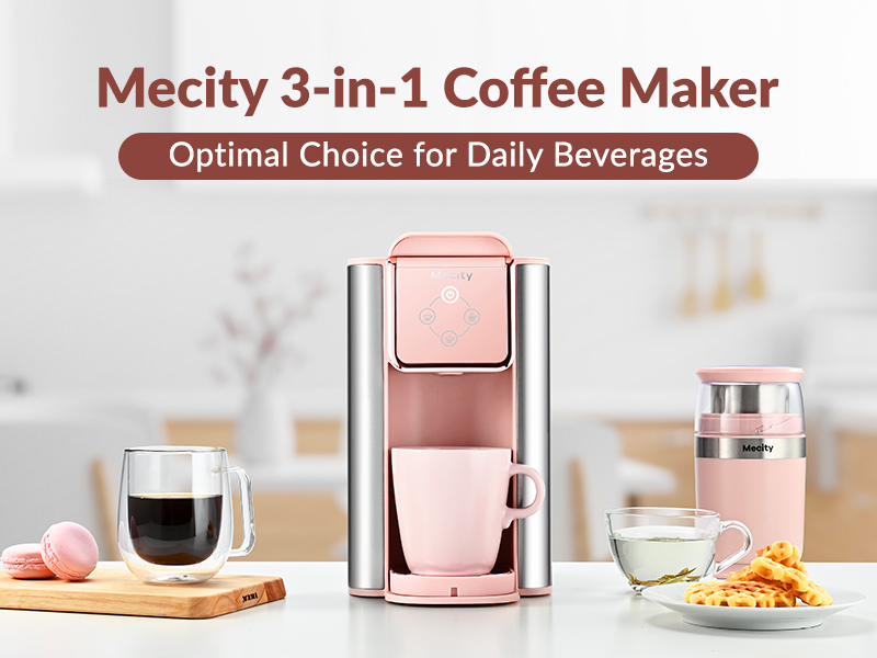  Mecity Pink Coffee Maker 3-in-1 Single Serve Coffee Machine,  For Flat Bottom Coffee Capsule, Ground Coffee, 6 to 10 Ounce Cup, Removable  50 Oz Water Reservoir, 120V 1150W: Home & Kitchen