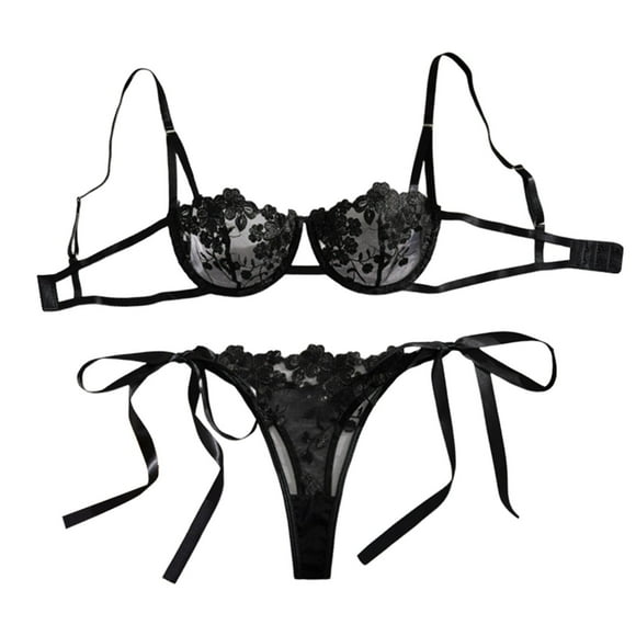 Icvfdpl Lingerie for Women Floral Lace Set Sheer Embroidered Mesh Bra Panty Underwear for Honeymoon Wedding Night