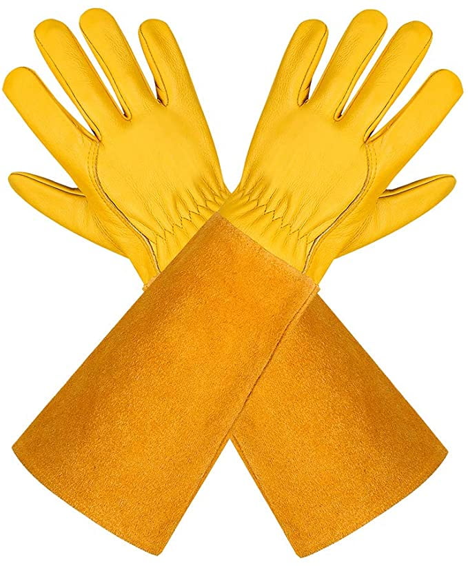 Gardening Gloves Leather Long Sleeve Thorn Proof Garden Gauntlet  for Women Men 