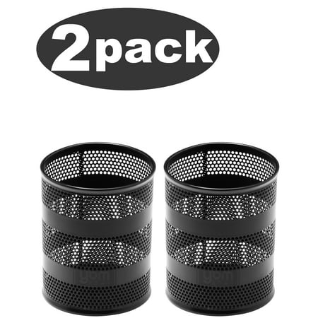 Kings Pencil Holder Ybm Home Round Desk Steel Mesh Markers Pencil Pen Cup Holder Black For Home, School, Office, 3 in. x 3 in. x 5 in. H 2 Pack ()