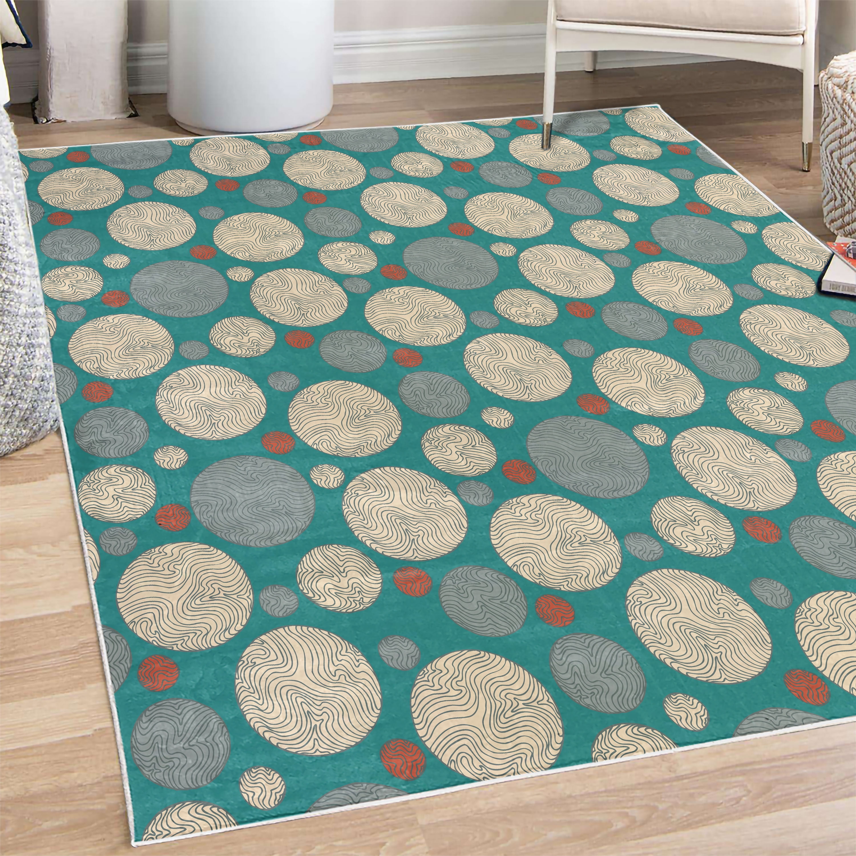 Circle Decorative Rug, Vintage Design with Round Shapes with Curved ...