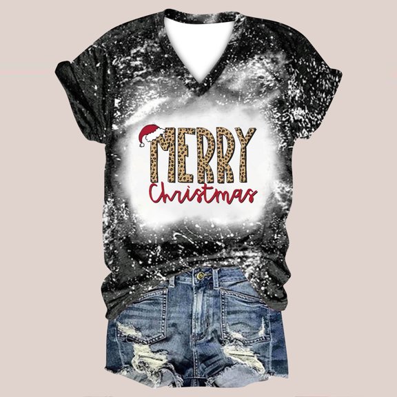 SDJMa Women's Print T Shirts Cute Christmas Fashion Woman Causal V-Neck Printing Blouse Short Sleeve T-Shirt Tops