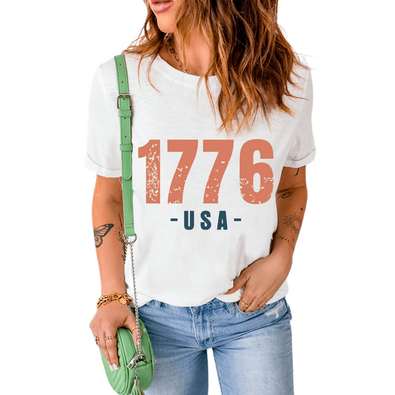 Women's Patriotic 1776 USA Vintage Graphic T-Shirt in White