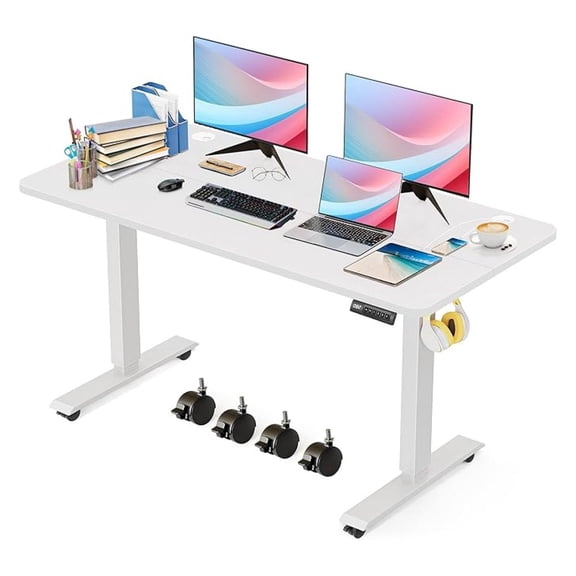Standing Desk Adjustable Height 48''x24'' Electric Sit Stand Desk with Wheels, 27-45'' Height Range, Memory Controller, White