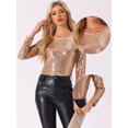 thumbnail image 2 of DARING DIVA Women's Round Neck Long Sleeve Shiny Sparkly Blouse XS Gold, 2 of 6