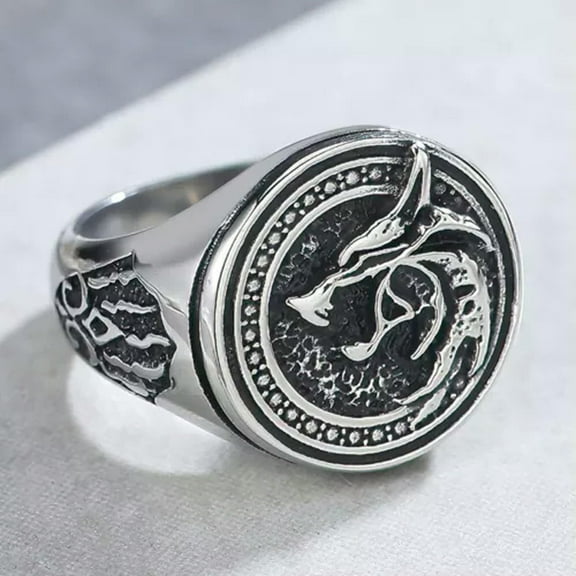 QQTDFG Men Wolf Signet Ring Stainless Steel Band Punk Viking Jewelry Gift Size 7-13-7