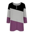 thumbnail image 3 of ATOYSOY Women's Fashion Solid Color Pullover Workout Loose Dressy Tops Retro 3/4 Sleeve Tees Fall Winter Casual Shirts Round Neck Button Sweatshirts Outwear Purple L, 3 of 3