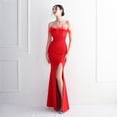 thumbnail image 3 of Vestido de novia largo sin tirantes para brindis, vestido de fiesta de agradecimiento con cola de pez y plumas, vestido de exhibición de modelos de autos de boda, 3 of 6