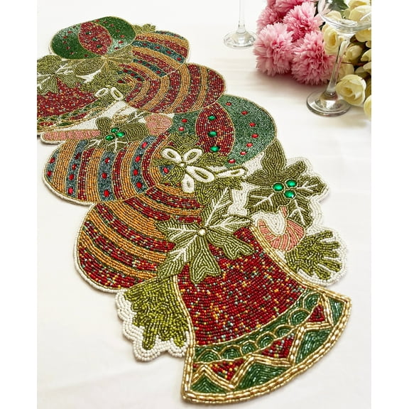 Handmade table runner, beaded runner, Christmas runner, centerpiece multi colour, 13x36inch