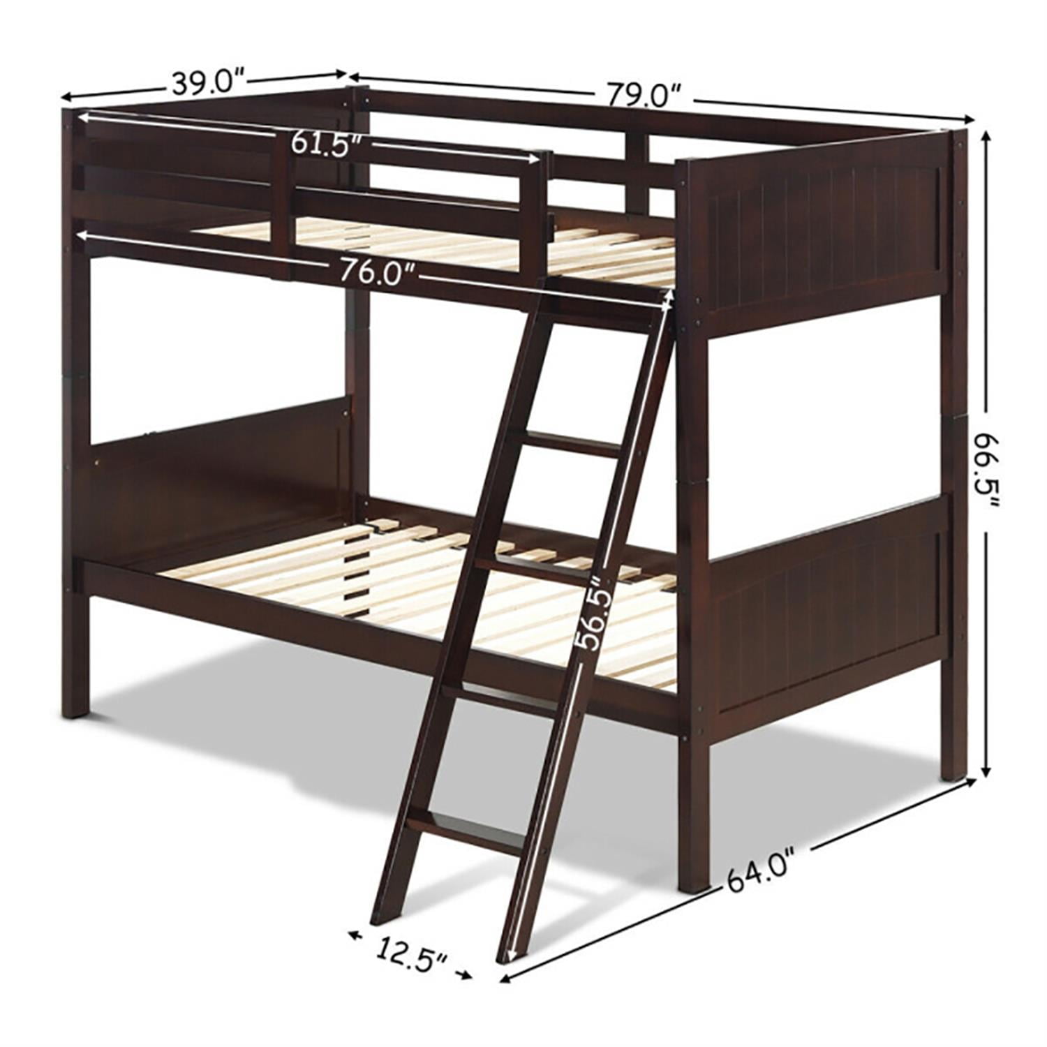 Demi Bonn Solid Wood Twin Over Twin Bunk Bed with Ladder, Twin Bunk Beds, Converts to 2 Individual Twin Beds, Brown