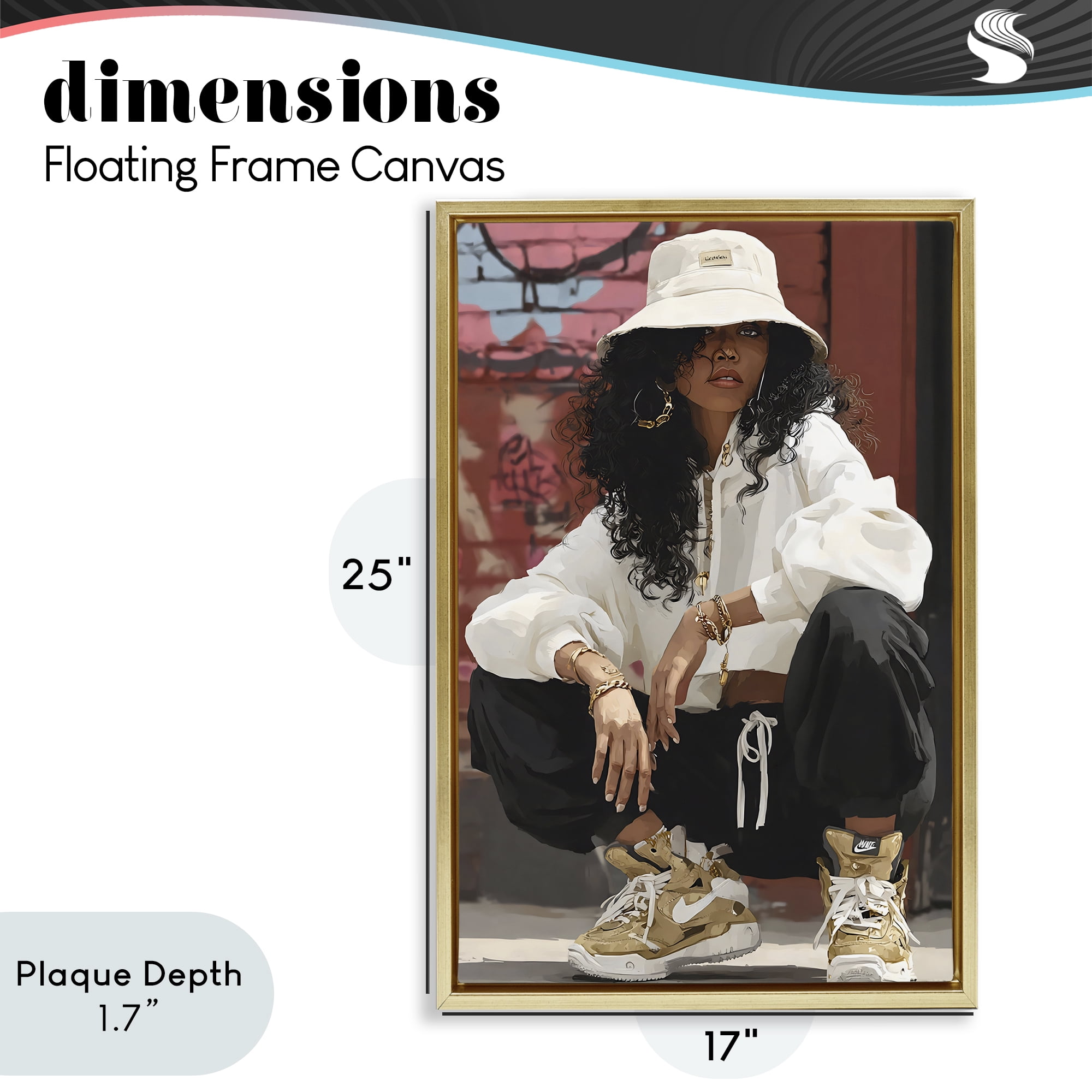 Stupell Industries Urban Streetwear Bucket Hat Gold Framed Floater Canvas Wall Art, design by Franklyn Gregory