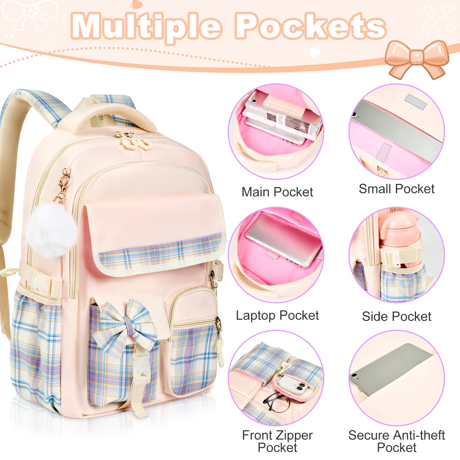 Gynky Backpack for Ages 4-12, Cute School Bag for Elementary & Middle School - Light Pink, Great as a Back to School Gift